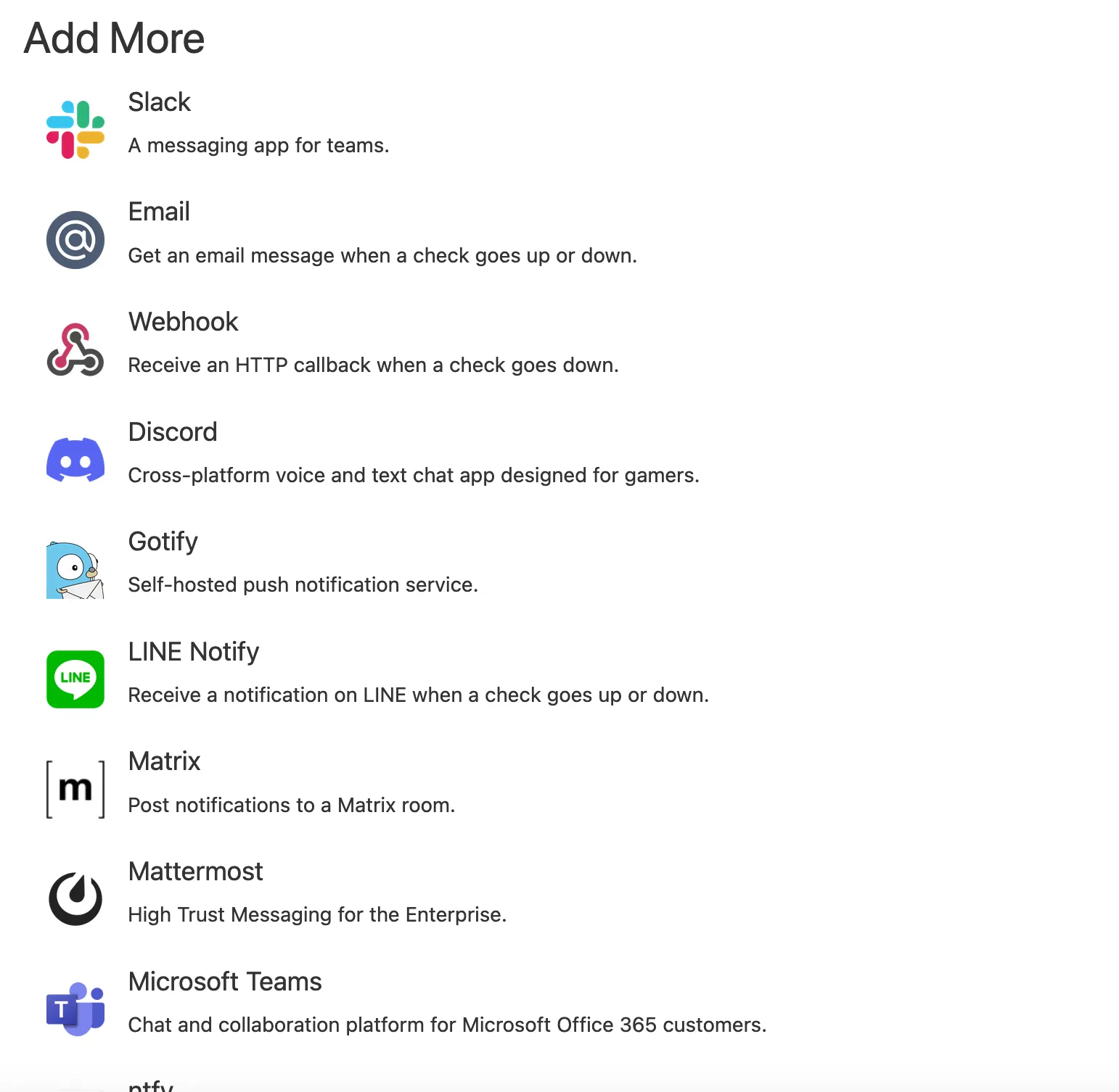 List of integrations
